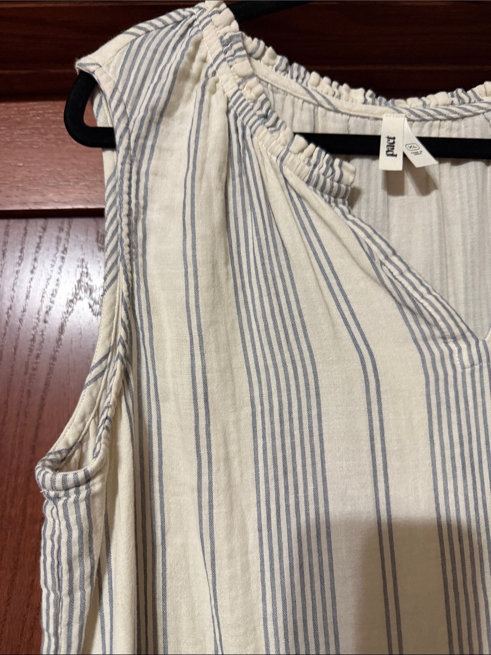 Pact Cream and Blue Striped Tiered Maxi Dress - Picture 3 of 7